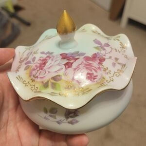 Vintage Royal Crown Chantilly Rose Pattern Trinket Dish Bowl with Lid Hand Paint